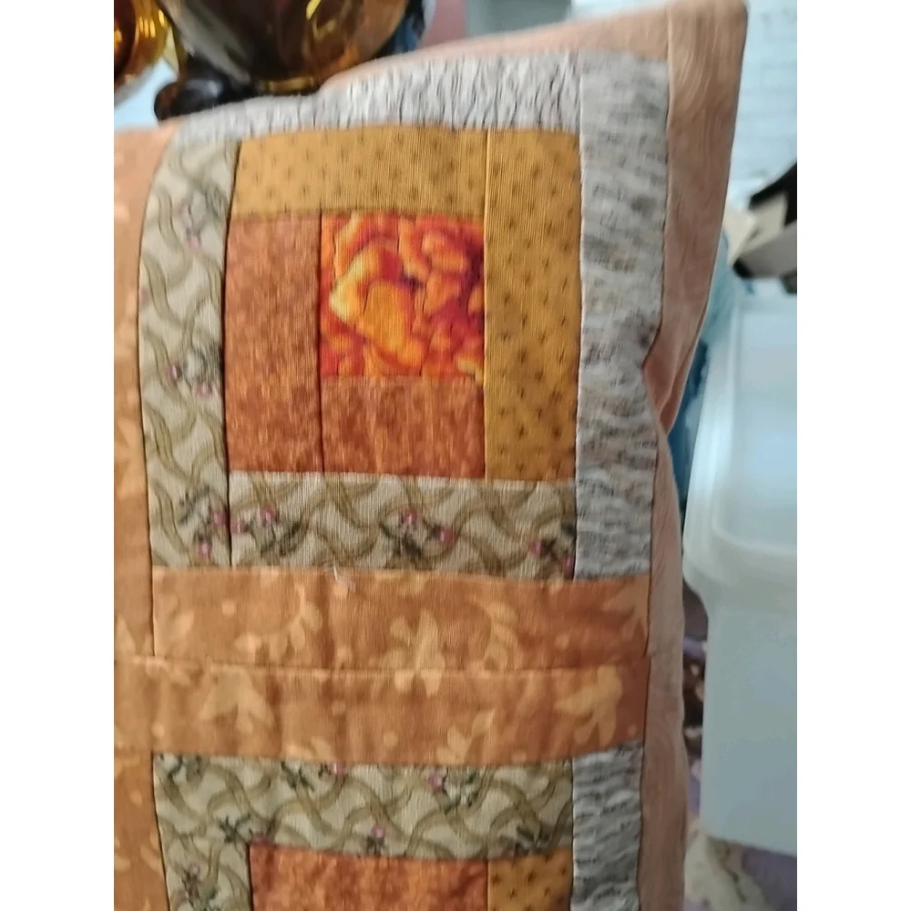 Handmade Patchwork Pillow Quilted Log Cabin Window‎ Floral 70's